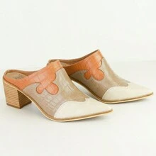 Mules For Women Pointed Toe Women Mules Faux Snakeskin Mules Closed Toe Sandals Backless Slides Slip On Shoes - màu nâu sẫm - Xem 1