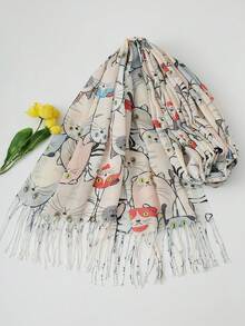 1 Peça Lenço Elegante e Casual com Estampa Fofa de Gato e Cachorro - Gato estampado - Visão 10