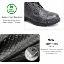 Women's Combat Boots Lace Up Ankle Booties - グレー - チェックする 3