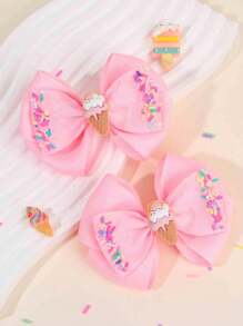 2pcs Toddlers Girls Hair Bow Clips ,Cute Ice-Cream Accessories ,Colorful Needles Decor Hair Pins ,Satin Ribbon Hair Clips ,Kids Teens Hair Accessories ,Gifts For Girls ,Suitable Daily Life