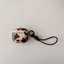 Black & Brown Cow Print Splash Ink Semi-Transparent Earphone Case + Lanyard Set, Compatible With Apple Pro 3/Pro 2/Pro/ 4/3/2, Protective Film To Be Removed Before Use - Black - View 10