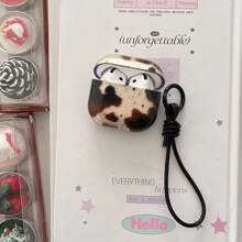 Black & Brown Cow Print Splash Ink Semi-Transparent Earphone Case + Lanyard Set, Compatible With Apple Pro 3/Pro 2/Pro/ 4/3/2, Protective Film To Be Removed Before Use - Black - View 9