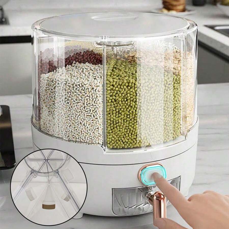 360° Rotatable Cereal Grain Rice Sealed Storage Container Box Dispenser Large Organizer Tank Kitchen - White - View 1