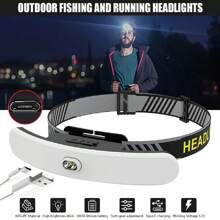 2x LED Head Torch Super Bright Powerful HeadLamp USB Rechargeable COB Waterproof - Grey - View 2