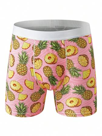 1 Pc Men's Stylish Pineapple Pink Sweatpants With Comfortable Soft Mesh Lining And Long-Leg Boxers