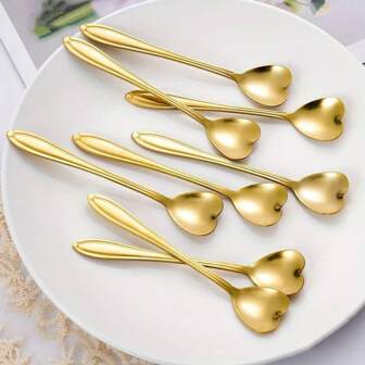 2/8/12/16pcs Heart Shaped Stainless Steel Coffee Spoons, Ideal For Home Kitchen, Restaurant, Hotel, Holiday Party, Valentine's Day Gift Back To School