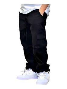 Men's Wide Leg Cargo Pants Skater Streetwear - Black - View 2