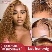 Honey Blonde 4x4 Curly Closure Lace Wig Human Hair 180% Density Pre Plucked With Baby Hair Natural Hairline Lace Frontal Wigs For Women