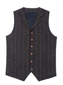 Chaleco de hombre con diseño de espiga a cuadros escoceses, chaleco de negocios para caballero, chaleco de boda para padrino - Negro - Ver 2