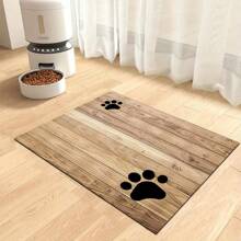 1pc Wood Grain Paw Print, Dog & Cat Small Animal Feeding Mat, Non-Slip, Water Absorbent & Stain-Resistant, Ideal For Cats - Pet Food &Water Bowl Placemat For Home Decor, Kitchen Floor Mats, Pet Accessories, Ideal For Pets