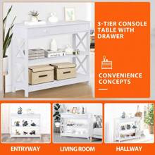 3 Tiers Console Table With Drawer Narrow Sofa Table Storage Shelves White - White - View 3