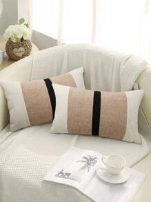1pc Modern Minimalist Patchwork Pillow Cover, Sofa Cushion Cover, Pillow Not Included - Brown - View 4