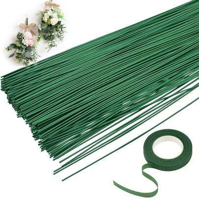 花茎线插花和 DIY 工艺品，带绿色胶带和线的插花套件，用于花店插花的花线 6/7.8/10/11.8/16 英寸（绿色）
