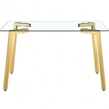Rectangle Glass Dining Table Set For 4, Home Dining Table Large Size Dining Room Table With Tempered Glass Tabletop And Metal Legs, Modern Style Table For Home, Kitchen, Dining Room - Clear - View 2