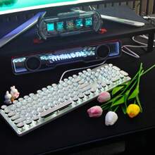 EWEADN TK100 Punk Mechanical Gaming Keyboard Wired- LED Backlit, Typewriter Keyboard Retro Style, Ergonomic Design Office Keyboards Full Size, Portable Computer Peripheral Accessories, Compatible With Windows/Laptop For Gamers - White - View 9