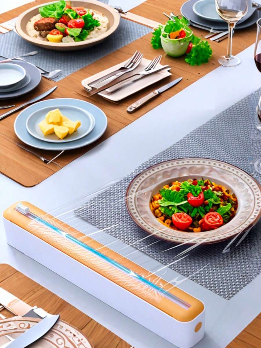 1pc Kitchen Cling Film Dispenser With Cutter, Plastic Food Wrap Roll Holder - Multi-Functional Plastic Cutter For Cling Film, Baking Paper, And Foil - Essential Kitchen Organizer For Food Preservation And Storage,For Christmas, New Year, Wedding, Birthday Party Gift, Kitchen Accessories, Kitchen Decor, Room Decor, Home Decor