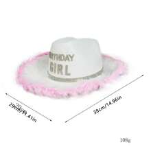 Western Cowboy Hat Feather Letter Cowboy Hat Birthday Girl Party Pink Fringed Cowboy Hat - White - View 3