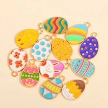 10pcs Cartoon Easter Eggs Oil Dripping Pendants, Suitable For DIY Cute And Interesting Painted Eggshell Charm Earrings, Necklaces, Jewelry