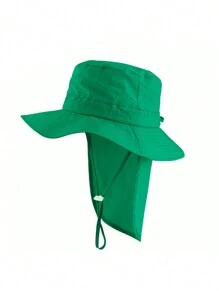 1pc Kids' Casual Solid Color Quick-Dry Adjustable Wide-Brim Outdoor Sun Ion Neck Cover Bucket Hat, Spring/Summer