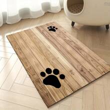 1pc Wood Grain Paw Print, Dog & Cat Small Animal Feeding Mat, Non-Slip, Water Absorbent & Stain-Resistant, Ideal For Cats - Pet Food &Water Bowl Placemat For Home Decor, Kitchen Floor Mats, Pet Accessories, Ideal For Pets