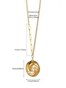 1 pieza Collar de cadena de suéter de acero inoxidable con corazón geométrico cuadrado de perla y circonita en estilo vintage europeo y americano, accesorio de joyería de lujo para hombres y mujeres como regalo