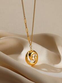 1 pieza Collar de cadena de suéter de acero inoxidable con corazón geométrico cuadrado de perla y circonita en estilo vintage europeo y americano, accesorio de joyería de lujo para hombres y mujeres como regalo
