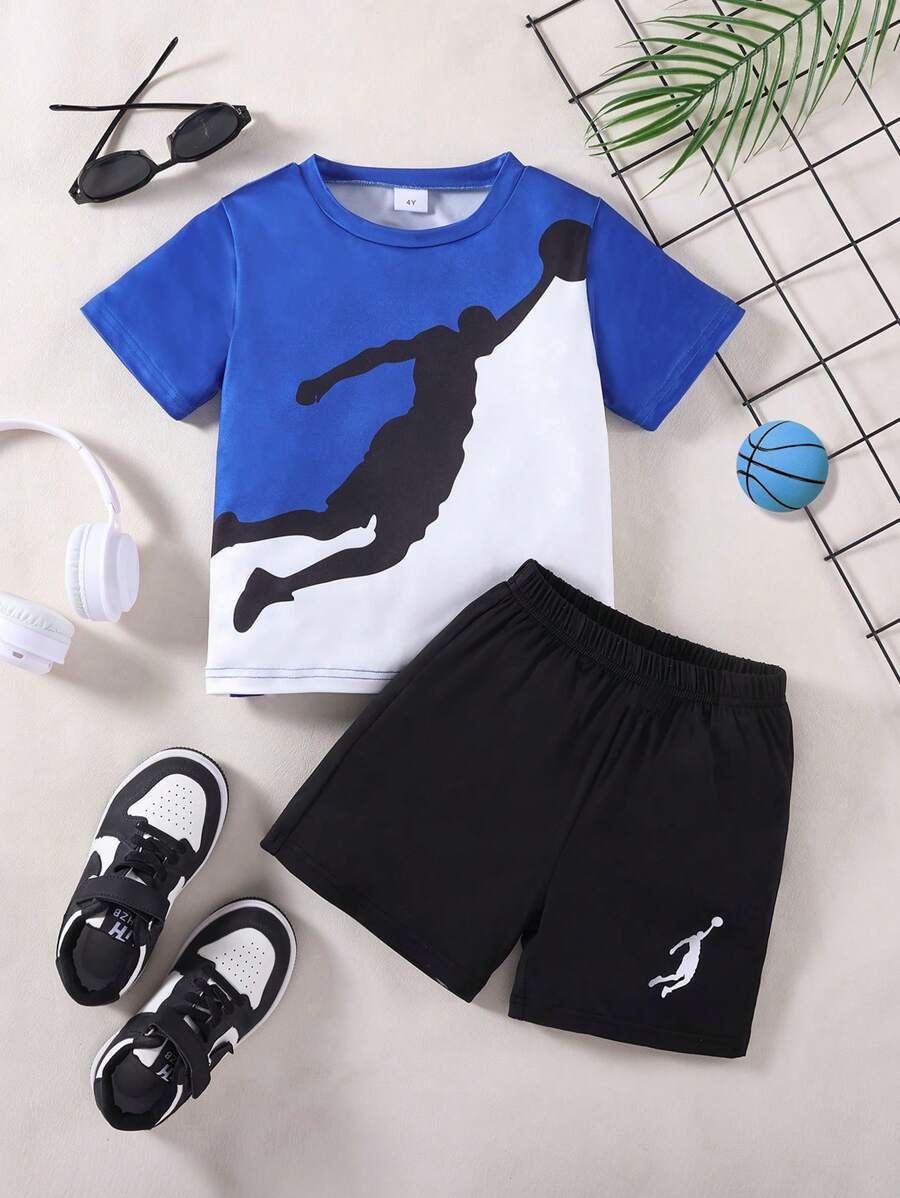 2pcs/Set Young Boy Casual Sports Round Neck Short Sleeve Top And Shorts, Spring/Summer