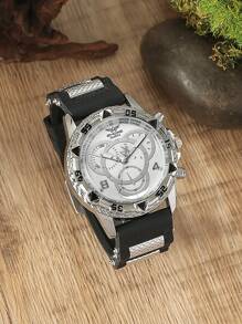 2PCS/Set Men's Black Silicone Strap Fashionable Business Style Quartz Watch, Suitable As A Holiday Gift, Daily Wear