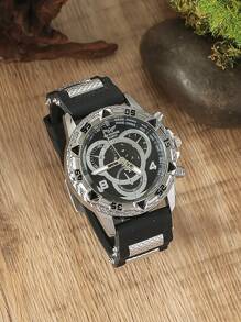 2PCS/Set Men's Black Silicone Strap Fashionable Business Style Quartz Watch, Suitable As A Holiday Gift, Daily Wear