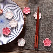 1 Pc Length 4.5cm/1.77in, Thickness 0.7cm/0.28in, Pink /White/Yellow/Green/Orange,Cherry Blossoms Ceramic Chopstick Holder, Cute Flower Petal Chopstick Pillow, Japanese Cuisine Spoon Shelf Hold For Hotel, Restaurant,Party,Household Dining Table Chopstick Shelf Hold - Multicolor - View 10