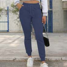 CASUAL SPORTS PANTS FOR DAILY USE WITH ADJUSTABLE DRAWSTRING - Navy Blue - View 2