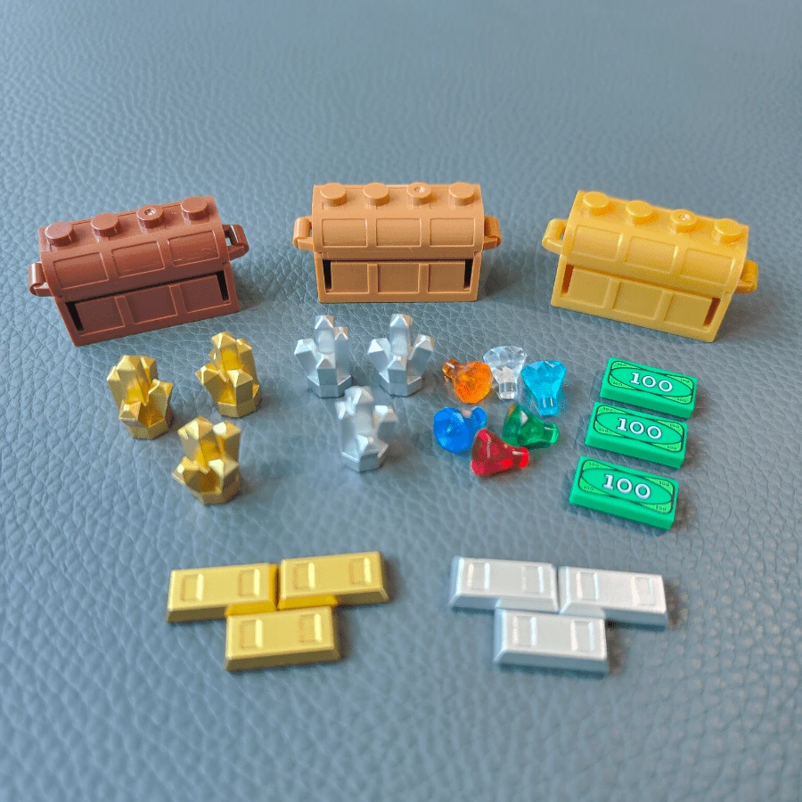 Set de construcción de joyas con lingotes de oro, billetes falsos de dólar y moneda, regalo perfecto para aficionados como vacaciones.