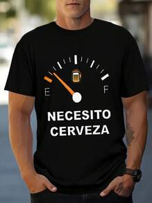 Camiseta de cuello redondo de manga corta con estampado de volumen de cerveza para hombres de moda