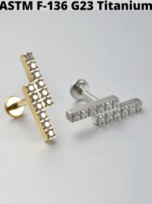 1PC G23 Titanium Cz Moon Internal Thread Labret Lip Rings Cross Snake Ear Cartilage Tragus Helix Earring Lobe Piercing Jewelry - Titanium Gold Plated - View 2