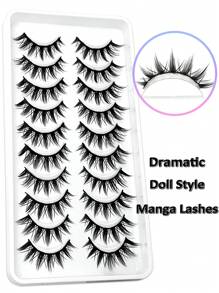Asiteo 10 Pairs Exaggerated Cartoon Doll Style False Eyelashes, Anime Eyelash Extension, Soft Eyelash Stem, Korean Anime False Eyelashes - Black - View 5