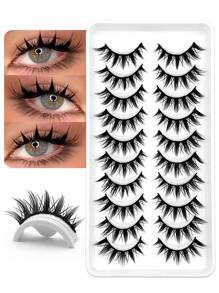 Asiteo 10 Pairs Exaggerated Cartoon Doll Style False Eyelashes, Anime Eyelash Extension, Soft Eyelash Stem, Korean Anime False Eyelashes - Black - View 1