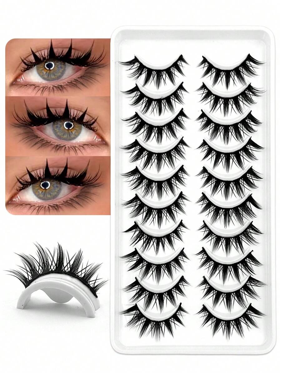 Asiteo 10 Pairs Exaggerated Cartoon Doll Style False Eyelashes, Anime Eyelash Extension, Soft Eyelash Stem, Korean Anime False Eyelashes - Black - View 1