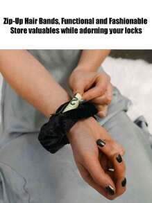 拉链发圈、口袋发圈、天鹅绒发带手链、钥匙钱口红收纳盒、橡皮筋发圈、纯色韩货天鹅绒拉链式直筒发圈、韩式时尚布料隐形拉链直筒发饰、母亲节、送给妈妈的礼物、家居浴室装饰、秋季装饰、返校季 - 彩色 - 查看 4