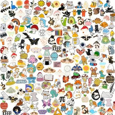 50/30/20/10 piezas Set de broches de esmalte mixtos aleatorios, insignias de solapa, Sets con alfileres de esmaltado de plantas de dibujos animados, alce de botón divertido para decoración de mochila, tela, sombrero, chaqueta, regalo (colour/Pattern aleatorio)