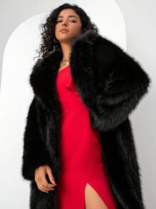 Women's Luxury Colorblock Striped Faux Fur Coat, Autumn/Winter