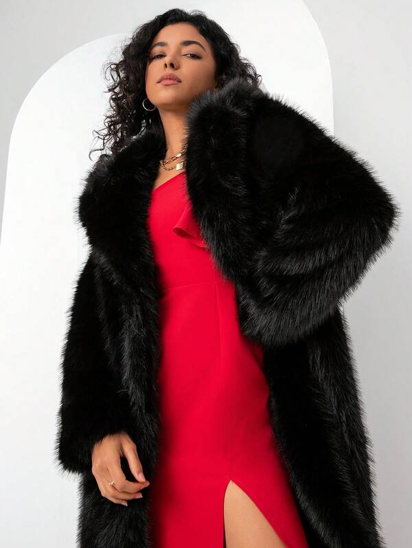 Women's Luxury Colorblock Striped Faux Fur Coat, Autumn/Winter