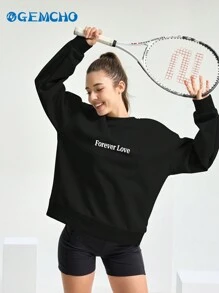 GEMCHO 情人节装休闲运动装情侣爱心印花上衣春夏 - 黑色 - 查看 3