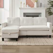 Modern L Shaped Small Sofa Couch,3-Seater Corduroy Sectional Sofa With Storage Ottoman For Living Room, Apartment And Office - Beige - View 4