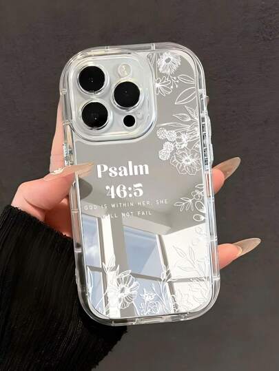 Mirror Phone Case 1pc Minimalist Slogan, God, Solid Color, Line & Floral Print Pattern Transparent Mirror Design Full Coverage Soft Phone Case Compatible With Iphone 11/12/13/14/15/16 Pro Max Waterproof Shockproof Anti-Fall Scratch Resistant