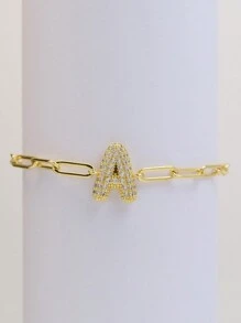 Zirconia Initial Charm A-Z Letters Bracelets Women Gold Color Bracelet Chain Jewelry Alphabet Men Gift - Gold - View 6