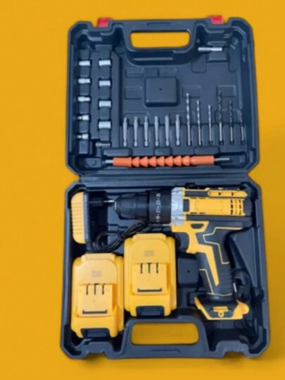 Taladros Eléctricos Amarillo Completo Con Doble Bateria