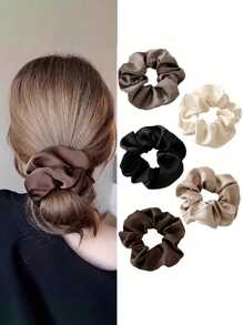 5pcs/Set Women Plain Fabric Large Scrunchies Hair Ties, Elastic Hair Bands For Ponytail & Bun, Vintage Elegant, Suitable For Daily Use Scrunchy Hair Ties, Casual