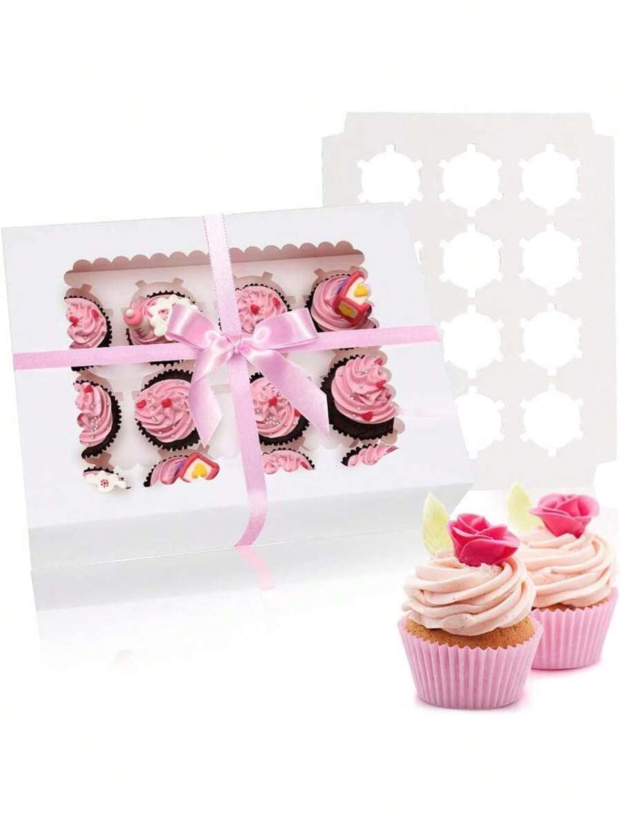 2Pcs Large Cupcake Boxes, Cupcake Boxes 12 Count, White Cupcake Containers Bakery Holders With Windows And Inserts To Fit Muffins, Cupcake Carrier For Cookies - White - View 1