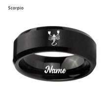 Custom Handwriting Letter NAME 12 Zodiac Signs Stainless Steel Ring With Luxury Velvet Box For Couple Men And Women