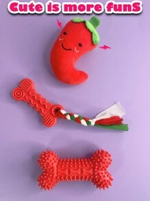 Dog Toys,Puppy Chew Toys, Pink Soft Rubber Puppy Toys, Teeth Cleaning And Dental Care, Fun Bone-Shaped Balls, Rubber Rope, Suitable For Small Freeds Of Cats And Dogs - Red - View 17